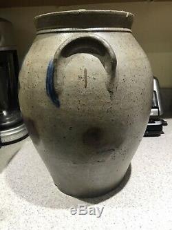 Thomas T Reed 4 Gallon Ovoid Stoneware Jar Crock Cobalt Tulip Tuscarawas Ohio OH