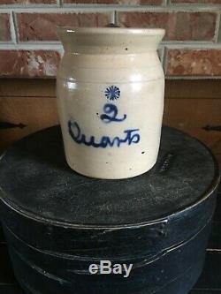 Tiny Antique Stoneware Crock Jar, 2 Quarts Cortland NY Woodruff