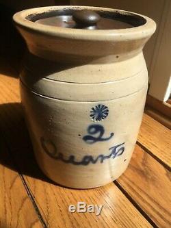 Tiny Antique Stoneware Crock Jar, 2 Quarts Cortland NY Woodruff