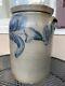 Very Clean Antique 3 Gallon With Brushed On Blue Cobalt Decorated Stoneware Crock