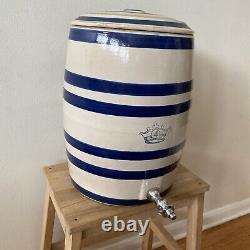 VINTAGE BLUE CROWN 4 GAL CROCK WATER COOLER WithLID STONEWARE Local PU Only