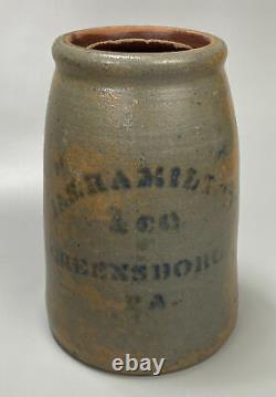 VTG Antique Hamilton & Jones Crock Greensboro PA Stoneware Jar Stenciled AA