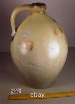 VTG Stoneware Crock Ovoid Whiskey Jug Jar Primitive clay pottery Blue Gray 2gal