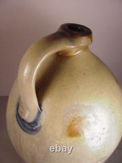 VTG Stoneware Crock Ovoid Whiskey Jug Jar Primitive clay pottery Blue Gray 2gal