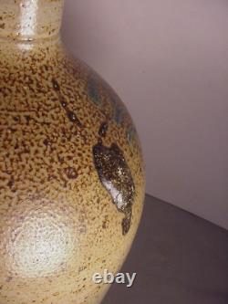 VTG Stoneware Crock Whiskey Jug Jar Primitive clay pottery 3 gal Tobacco glaze