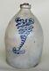 Very Good Stoneware Two Gallon Jug With Unusual Large Tornado Cobalt Decoration