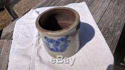 Vintage 1860's Salt Glaze Stoneware Cobalt Blue Pottery Crock Pot # 40A