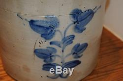 Vintage 19th C American Stoneware Blue Decorated Art Handled Crock Early Ceramic