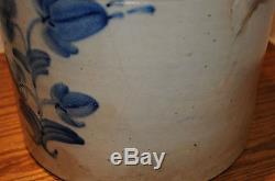 Vintage 19th C American Stoneware Blue Decorated Art Handled Crock Early Ceramic