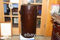 Vintage 20 Gallon Tall Brown Glaze Stoneware Crock 24 Tall With LID Excellent