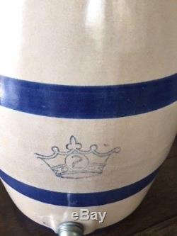 Vintage #2 Blue Crown Pottery Stoneware Robinson Ransbottom Water Crock with Lid