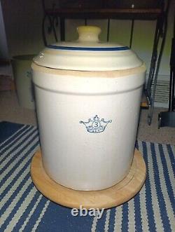 Vintage 3 Gallon Crock Royal Crown By Robinson Ransbottom USA Marked withLid Clean
