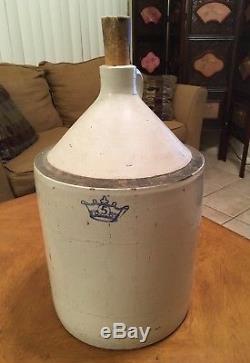 Vintage 5 Gallon Robinson Ransbottom Blue Crown Stoneware Pot Crock Whiskey USA