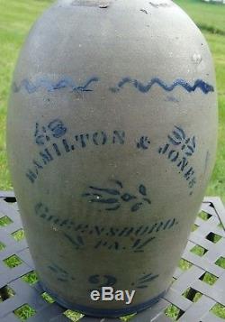 Vintage Antique Hamilton & Jones 2 Gallon Colbalt Blue Decorated Stoneware Jug