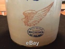 Vintage Antique RED WING 2 Gallon Crock With Lid, Union Stoneware Pottery, Minn