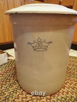 Vintage Antique Stoneware 10 Gallon Crock Large Overall 18 x 15 Beige Crown