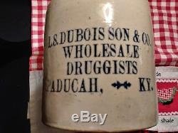 Vintage Antique Whiskey Jug Stoneware Crock Primitive L. S. DUBOIS PADUCAH KY