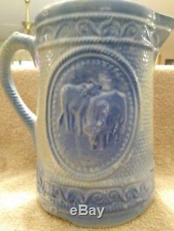 Vintage Blue White Salt Glaze Stoneware Cow Milk Pitcher