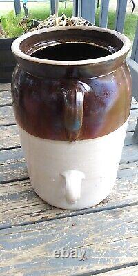Vintage Crock Stoneware Double Handle Butter Churn 4 Gallon No Lid Byrd Pottery