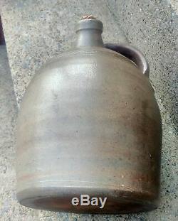 Vintage Early 1900's E H Merrill Stoneware Jug, Incised Design, Turned Handle