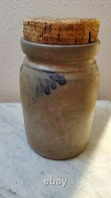 Vintage German Crock Cobalt Blue & Gray Antique Brown Stoneware with Cork Top