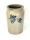 Vintage Grey Salt Glazed Stoneware Crock With Blue Floral Design- 10 3/4 X 6 1/4