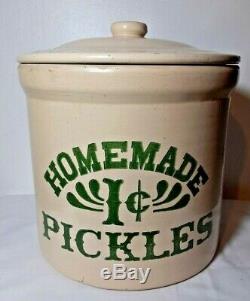 Vintage Homemade 1 C Cent Pickles Stoneware Crock & Lid 2 gal USA Friends Monica