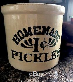 Vintage Homemade Pickles 1 cent Crock 2 Gallon Stoneware As seen on Friends