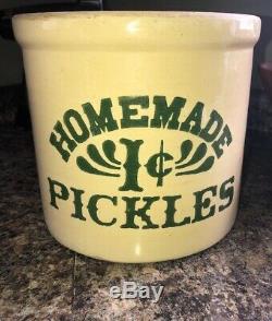 Vintage Homemade Pickles 1 cent Crock 2 Gallon Stoneware As seen on Friends