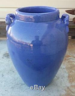 Vintage Mid 20th C Pastel Blue Stoneware Floor Vase Catawba Valley NC Mint