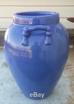 Vintage Mid 20th C Pastel Blue Stoneware Floor Vase Catawba Valley NC Mint