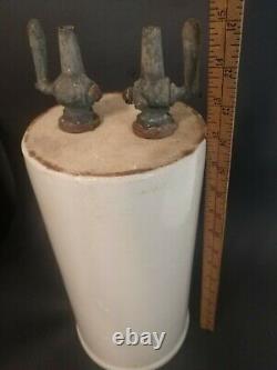Vintage Old Antique Stoneware Crock With Metal Spigots On The Bottom