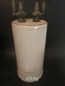 Vintage Old Antique Stoneware Crock With Metal Spigots On The Bottom