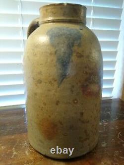 Vintage One Gallon Salt Glazed Stoneware Water Jug Cobalt Blue Mark 10 1/2 Tall