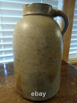 Vintage One Gallon Salt Glazed Stoneware Water Jug Cobalt Blue Mark 10 1/2 Tall