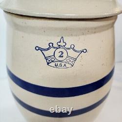 Vintage ROBINSON RANSBOTTOM Stoneware Pottery Blue Crown 2 Gal Crock Water Spout