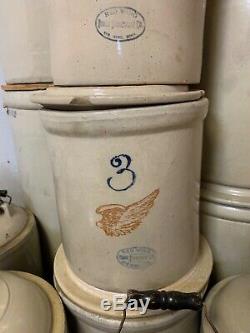 Vintage Red Wing Union Stoneware 3 Gallon Crock Large 4 Wing