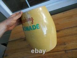 Vintage Refreshing Lemonade Yellow Crock Dispenser Jug U. S. A. Stoneware