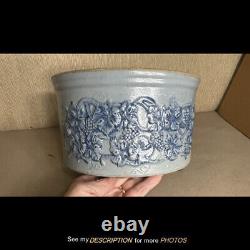 Vintage Robinson Clay Products Stoneware Cheese/Butter Crock Blue Grape Pattern