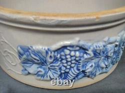 Vintage Robinson Clay Products Stoneware Cheese Butter Crock Blue Grape Pattern