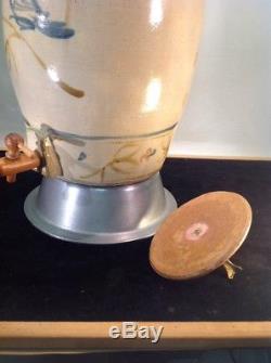 Vintage Stoneware Crock Jar & Lid With Tap Water, Beverage Cooler 4 Gallon