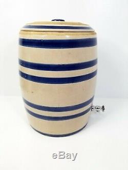 Vintage Stoneware Crock Water Jug Blue Stripe Crown 4 Gallon Lid with Dispenser