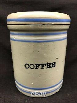 Vintage Stoneware Salt Glaze Canisters Set of Six Blue and White