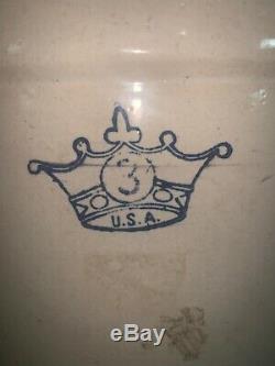 Vintage USA Stoneware Crock 3 Gallon Blue Crown Mark