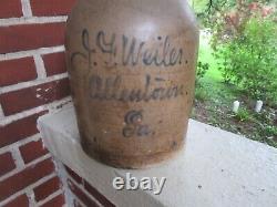 Vintage Weiler Allentown Pa Stoneware Jug Advertising Whiskey Crock