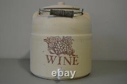 Vintage Wine Crock Stoneware USA Spout Lid Wood Metal Handle Farmhouse