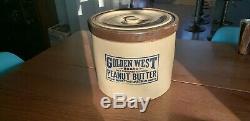Vtg GOLDEN WEST 32 lbs Peanut butter Stoneware Crock. Los Angeles Rare with lid