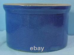 Vtg. Solid Blue Short Squat 5 Quart Stoneware Jar Monmouth Macomb Ruckles