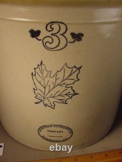 Vtg. Western Stoneware Crock 3 Gal. Jar Primitive Monmouth ILL IL Maple leaf