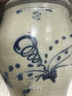 W Roberts 3 Gallon Ovoid Stoneware Jar Crock Cobalt Dragonfly Bee NY New York